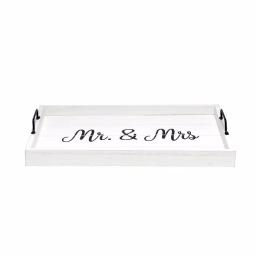 Elegant Designs White Wash Wooden Decorative Serving Tray with Black Metal Handles - Mr. and Mrs. Farmhouse Style thumbnail 3