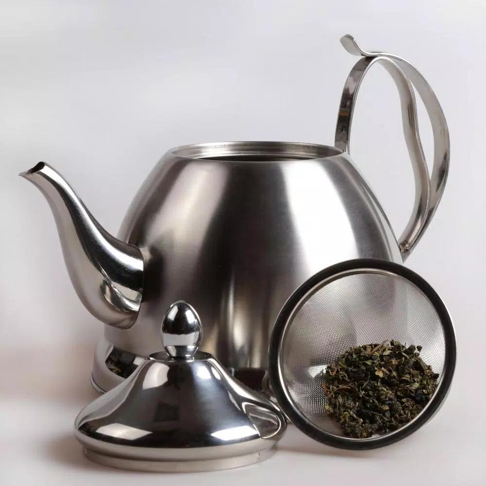 Creative Home Nobili-Tea 8-Cup Brushed Stainless Steel Tea Kettle with Removable Infuser Basket