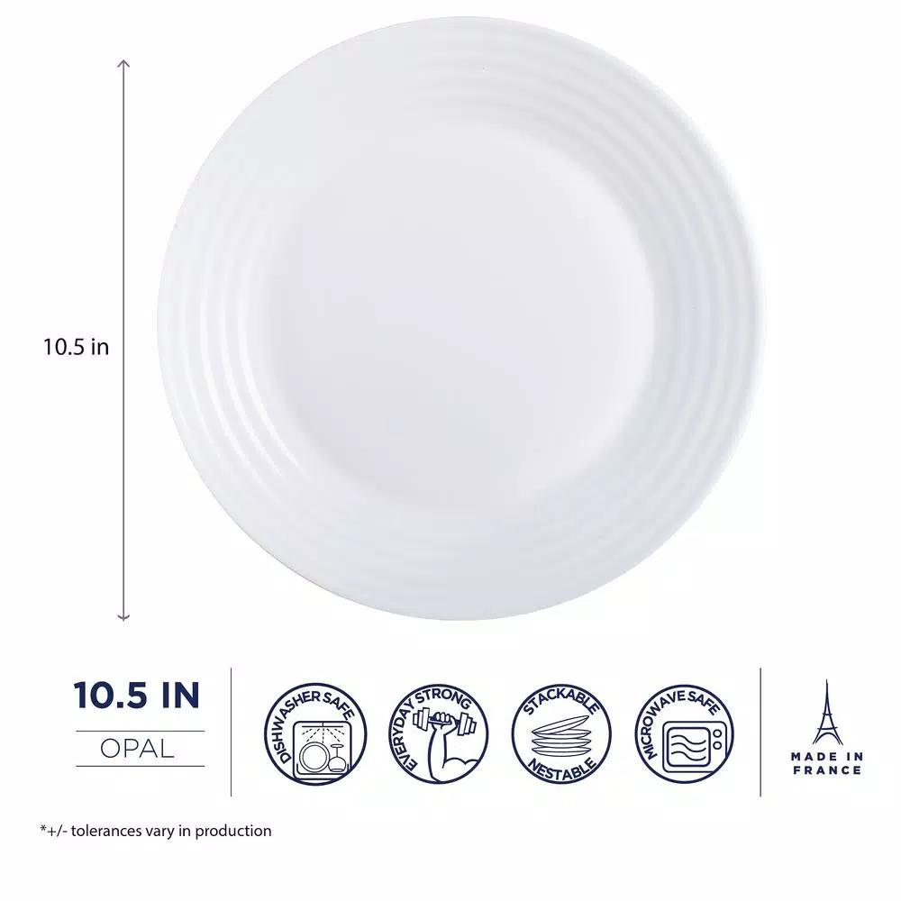 Luminarc Harena White 10.5" Dinner Plate Set, 6-Piece Opal Glass
