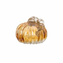 Glitzhome Set of 2 Green and Amber Crackle Glass Short Pumpkins, 4.72 in. Handmade Fall Decor thumbnail 7