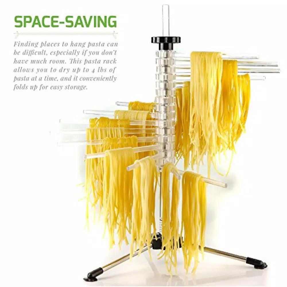 Ovente BPA-Free Acrylic Pasta Drying Rack with Spiral Wand and Sturdy 3-Legged Base