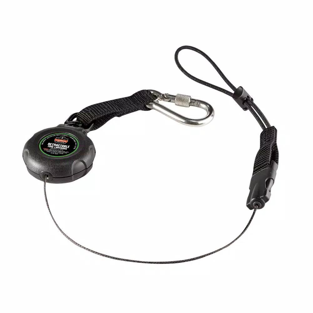 Ergodyne Squids 3001 Standard Black Retractable Tool Lanyard with Single Carabiner and Loop End (2 lb Capacity)