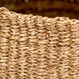 Zentique Hand Woven Seagrass and Palm Leaf Decorative Basket with Beige Stripes, Medium thumbnail 3