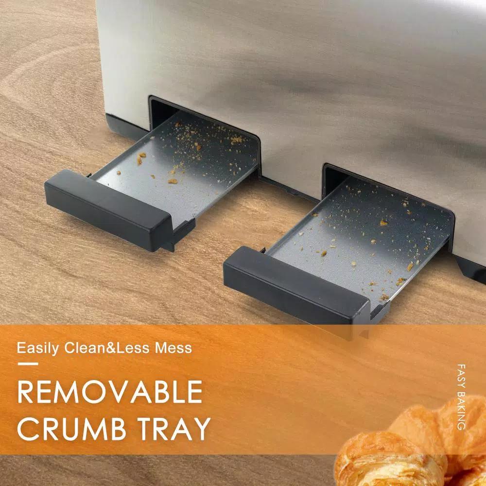 Boyel Living 1500W 4-Slice Wide Slot Silver Toaster with 6 Shade Settings and Removable Crumb Tray