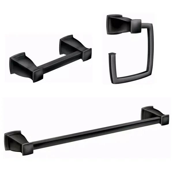 Moen Hensley 3-Piece Matte Black Bath Hardware Set with 24 in. Towel Bar, Paper Holder, and Towel Ring