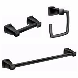Moen Hensley 3-Piece Matte Black Bath Hardware Set with 24 in. Towel Bar, Paper Holder, and Towel Ring thumbnail 1