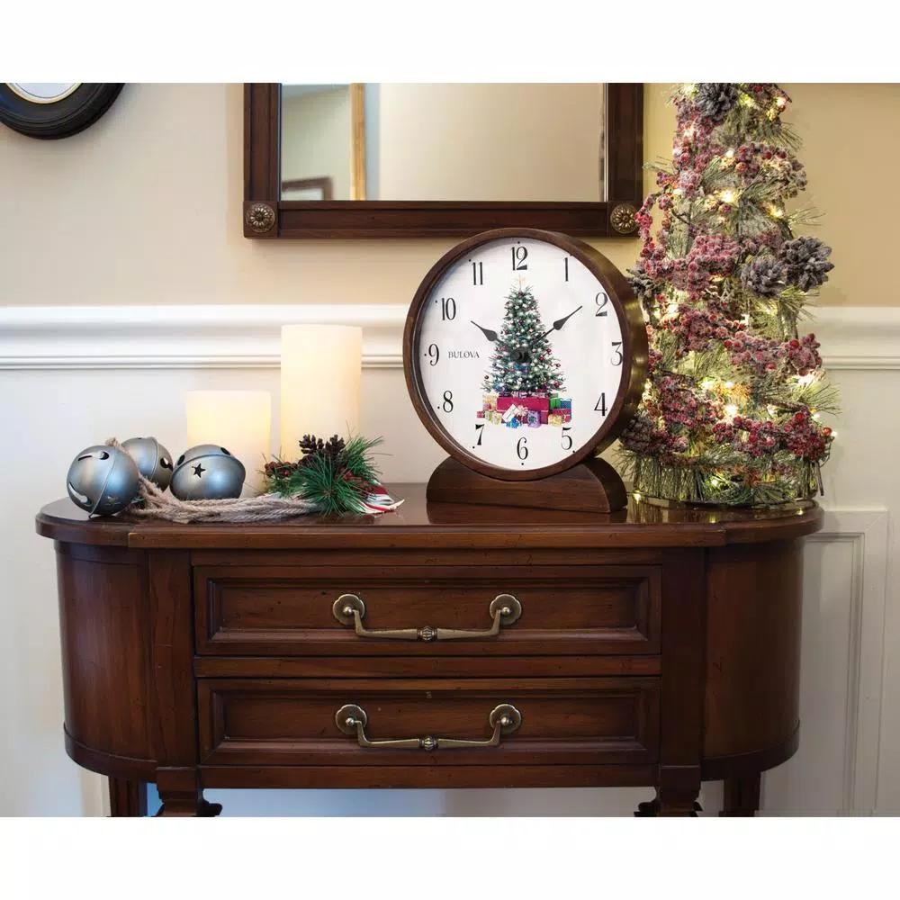 Bulova Holiday Sounds Hardwood Case Table Clock with Festive Music