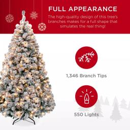 Best Choice Products 7.5 ft. Pre-Lit Flocked Artificial Christmas Tree with 550 Warm White Incandescent Lights thumbnail 3