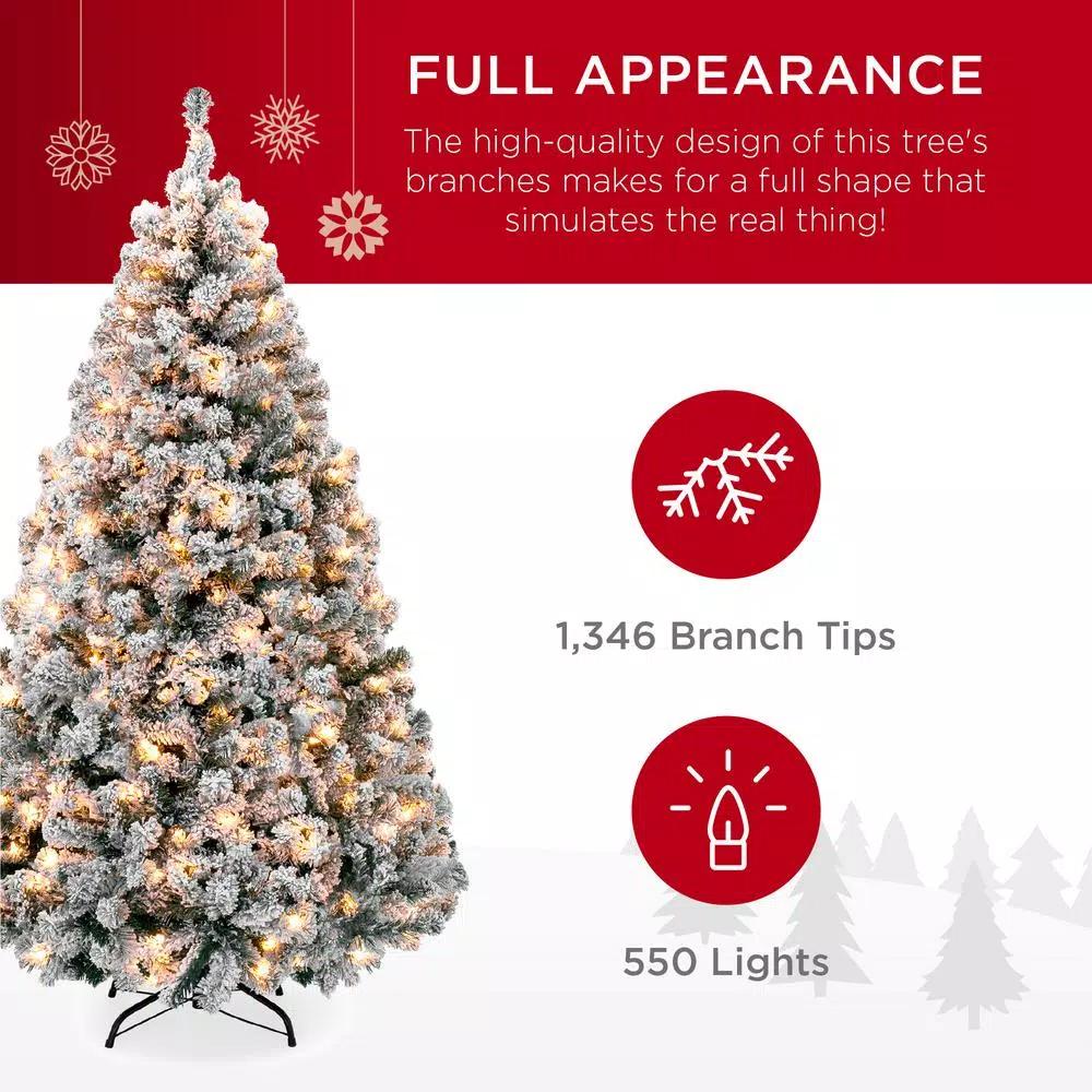 Best Choice Products 7.5 ft. Pre-Lit Flocked Artificial Christmas Tree with 550 Warm White Incandescent Lights