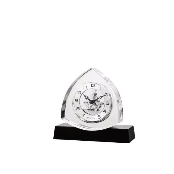 Bulova Trident K-9 Crystal Table Clock with Ebony Gloss Hardwood Base and Polished Chrome Skeleton Movement