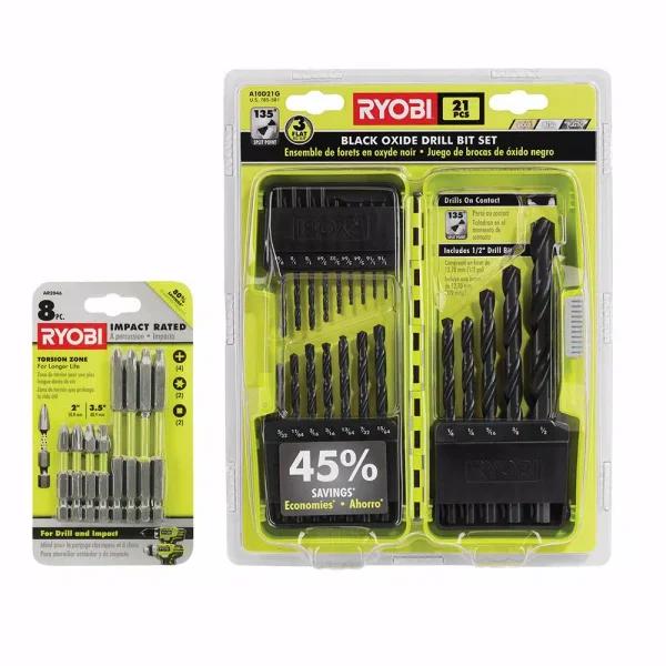 RYOBI 29-Piece Black Oxide Drill Bit Set and Impact Rated Driving Bit Set