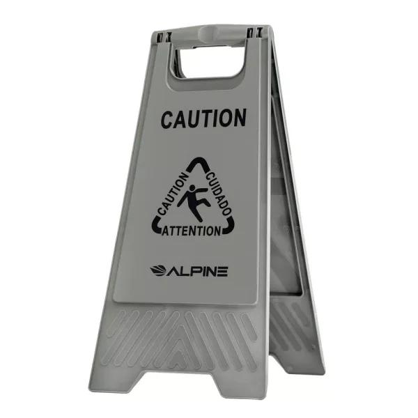 Alpine Industries 24 in. Gray Bilingual Wet Floor Sign, Two-Sided A-Frame Safety Sign