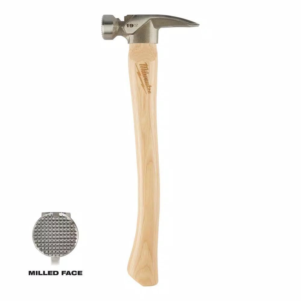 Milwaukee 19 oz. Milled Face Hickory Framing Hammer with Magnetic Nail Set and Hammer Loop