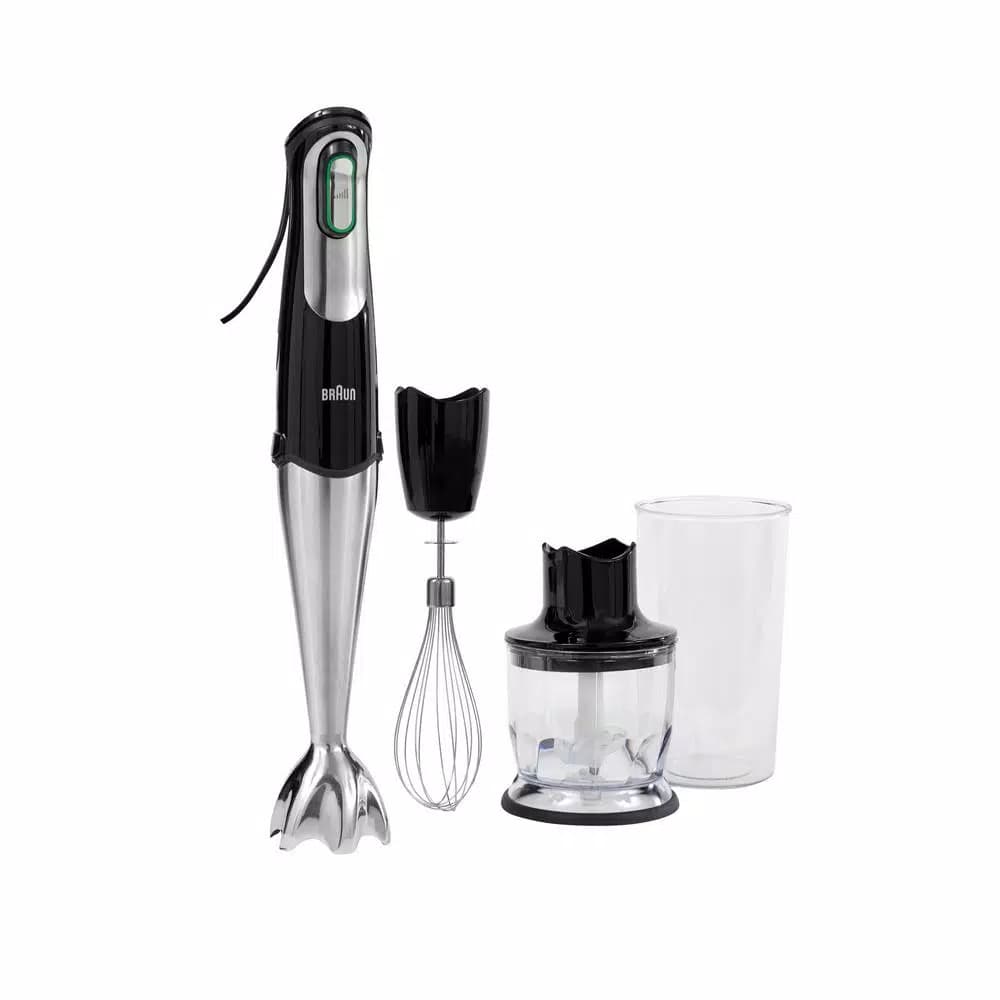 Braun MultiQuick 7 MQ725 SmartSpeed 400W Immersion Hand Blender with Chopper and Whisk, Black/Stainless Steel