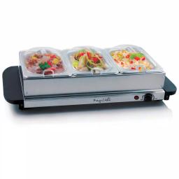 MegaChef 1.5L Stainless Steel Electric Buffet Server and Warming Tray with 3 Removable Crocks thumbnail 1