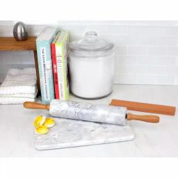 Unbranded White Marble Rolling Pin with Wooden Handles and Rolling Pin Rest thumbnail 4