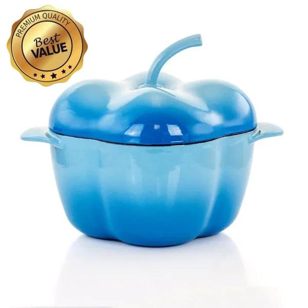 MegaChef 3 Qt. Pepper Shaped Enameled Cast Iron Casserole Dish, Blue