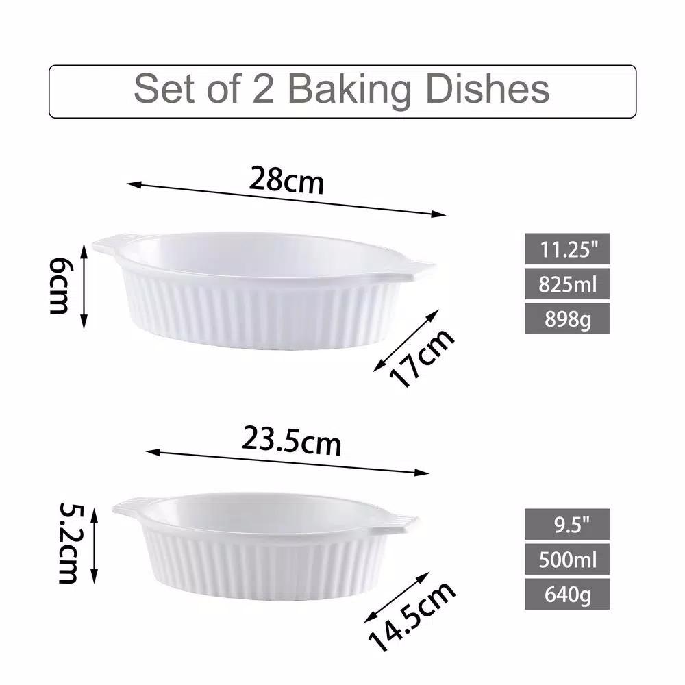 MALACASA 2-Piece White Oval Porcelain Bakeware Set - 9.5 in. and 11.25 in. Ceramic Baking Dishes