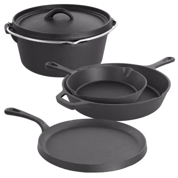 MegaChef 5-Piece Pre-Seasoned Cast Iron Cookware Set, Black