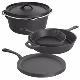 MegaChef 5-Piece Pre-Seasoned Cast Iron Cookware Set, Black thumbnail 1
