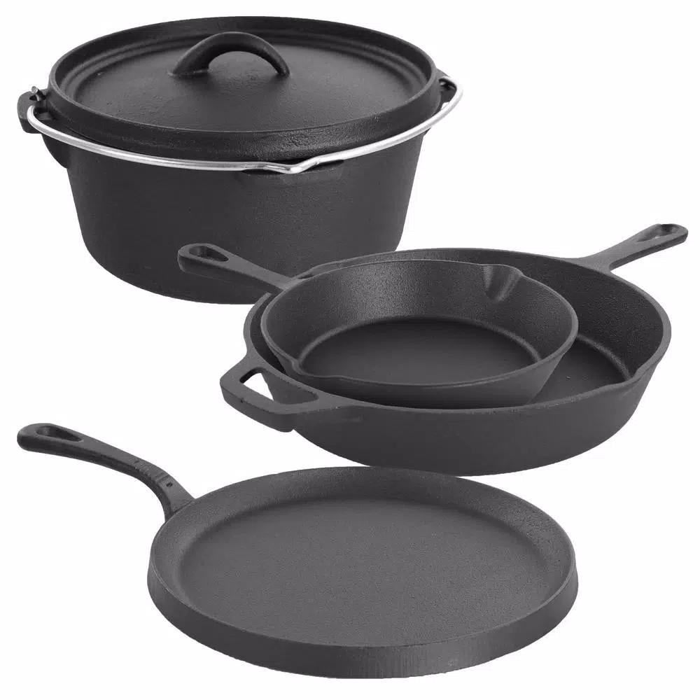MegaChef 5-Piece Pre-Seasoned Cast Iron Cookware Set, Black