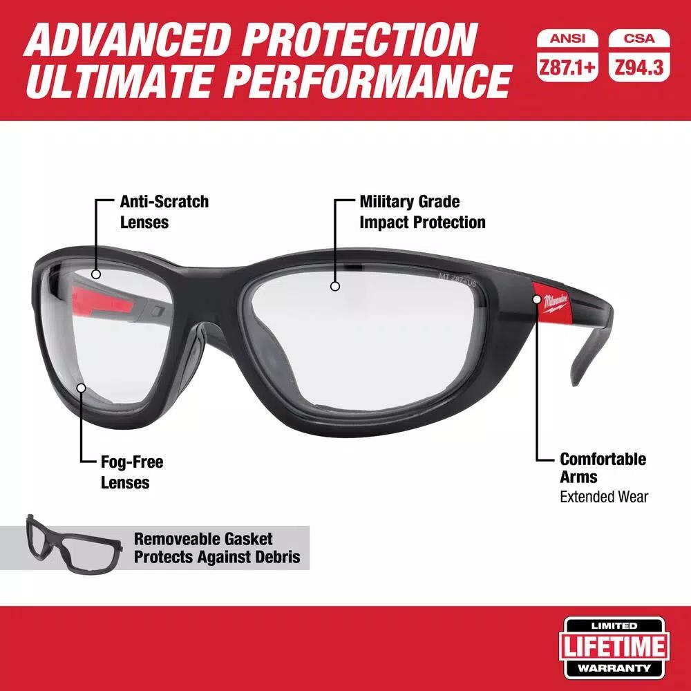 Milwaukee Performance Safety Glasses with Clear Fog-Free Lenses and Gasket, 6-Pack