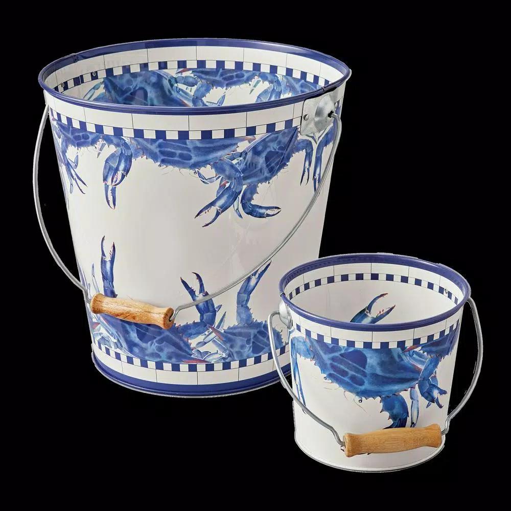 Golden Rabbit Blue Crab Decorative Steel Pail, 2 qt. Multi-Purpose Container
