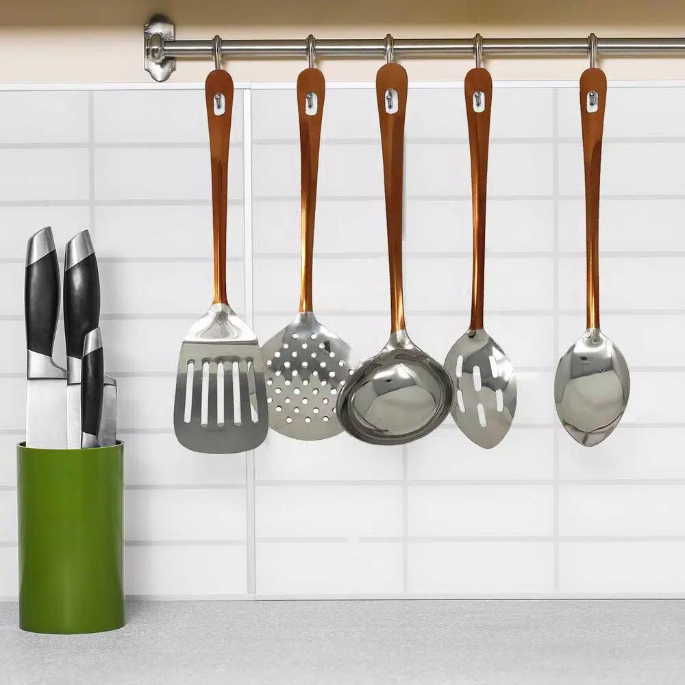 LavoHome 5-Piece Copper and Stainless Steel Serving Utensil Set - Professional Kitchen Tools