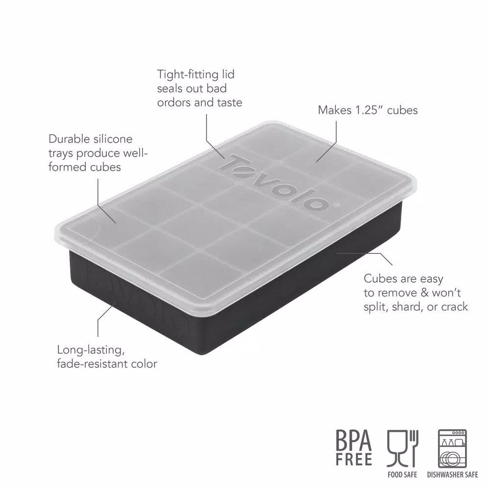 Tovolo Perfect Cube Silicone Ice Mold Tray with Lid, 1.25 in. Cubes for Whiskey and Cocktails