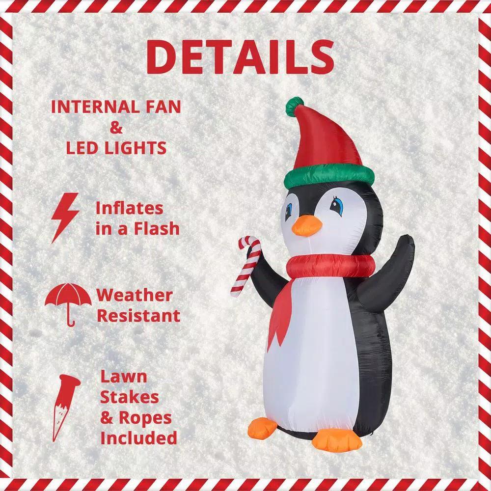 Fraser Hill Farm 10 ft. Penguin and Candy Cane Christmas Inflatable with RGB Lights