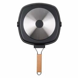 MasterPan 10 in. Cast Aluminum Nonstick Grill Pan with Pour Spout and Folding Wooden Handle, Black thumbnail 3