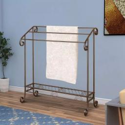 Benjara Modern Freestanding Metal Towel Rack with 3 Chrome Bars - Dark Bronze thumbnail 2