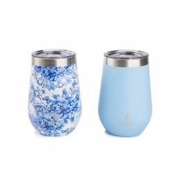 Manna Blue Hydrangena 12 oz. Stainless Steel Stemless Wine Tumblers, 2-Pack thumbnail 1