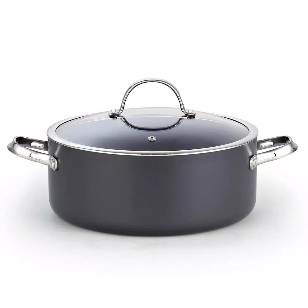 Cooks Standard 7 Qt. Hard-Anodized Aluminum Nonstick Casserole Dish with Glass Lid, Black