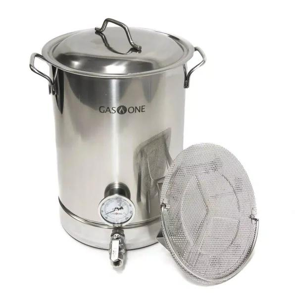 Gas One 32 Qt. Stainless Steel Brew Kettle Complete 6-Piece Set with Tri-Ply Aluminum Bottom
