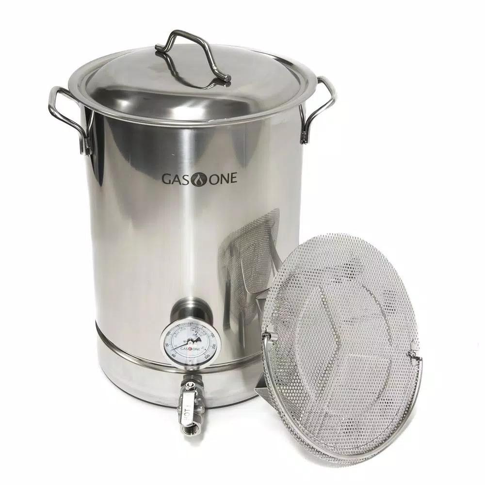 Gas One 32 Qt. Stainless Steel Brew Kettle Complete 6-Piece Set with Tri-Ply Aluminum Bottom