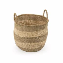 Zentique Hand Woven Seagrass and Palm Leaf Striped Medium Basket with Handles thumbnail 5