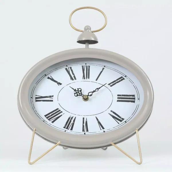 Winsome House Gray Oval Decorative Table Clock - Shabby Chic Analog Desk Clock with Roman Numerals