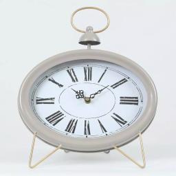 Winsome House Gray Oval Decorative Table Clock - Shabby Chic Analog Desk Clock with Roman Numerals thumbnail 1