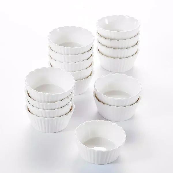 MALACASA White Porcelain Ramekins Set of 16, 2.75 in. Ceramic Souffle Dishes and Serving Bowls