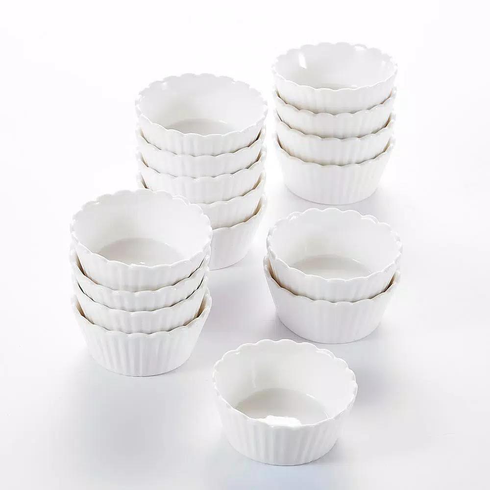 MALACASA White Porcelain Ramekins Set of 16, 2.75 in. Ceramic Souffle Dishes and Serving Bowls
