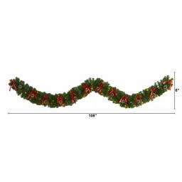 Nearly Natural 9 ft. Pre-lit Artificial Christmas Garland with Bows, Pinecones & 35 LED Lights thumbnail 2