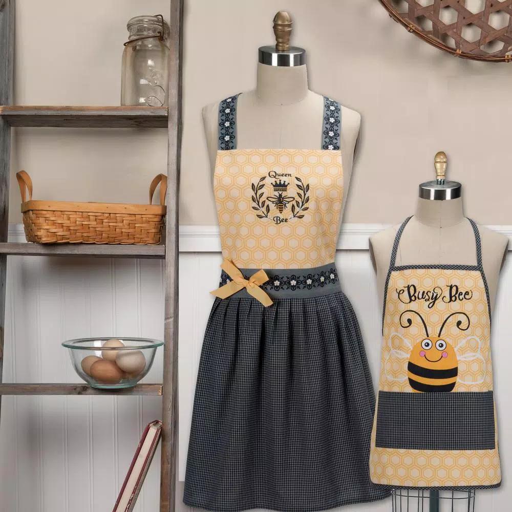 Kay Dee Queen Bee Yellow Cotton Hostess and Child Apron Set