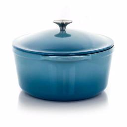 MegaChef 7 Qt. Oval Enameled Cast Iron Casserole Dish with Lid, Blue thumbnail 3