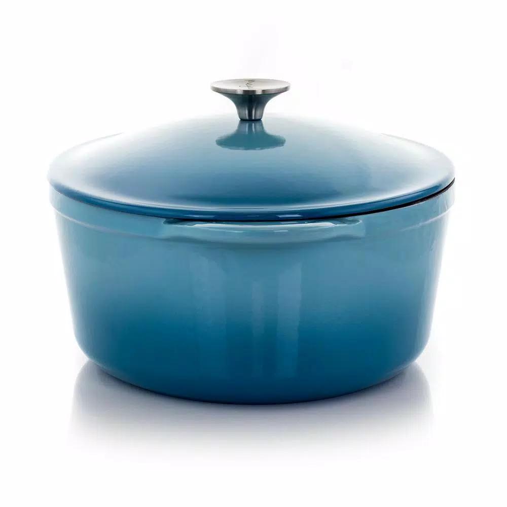 MegaChef 7 Qt. Oval Enameled Cast Iron Casserole Dish with Lid, Blue
