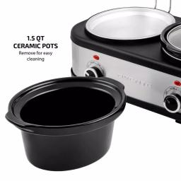 OVENTE 3-Station Slow Cooker and Buffet Server, 4.5 Qt. Silver Stainless Steel thumbnail 5