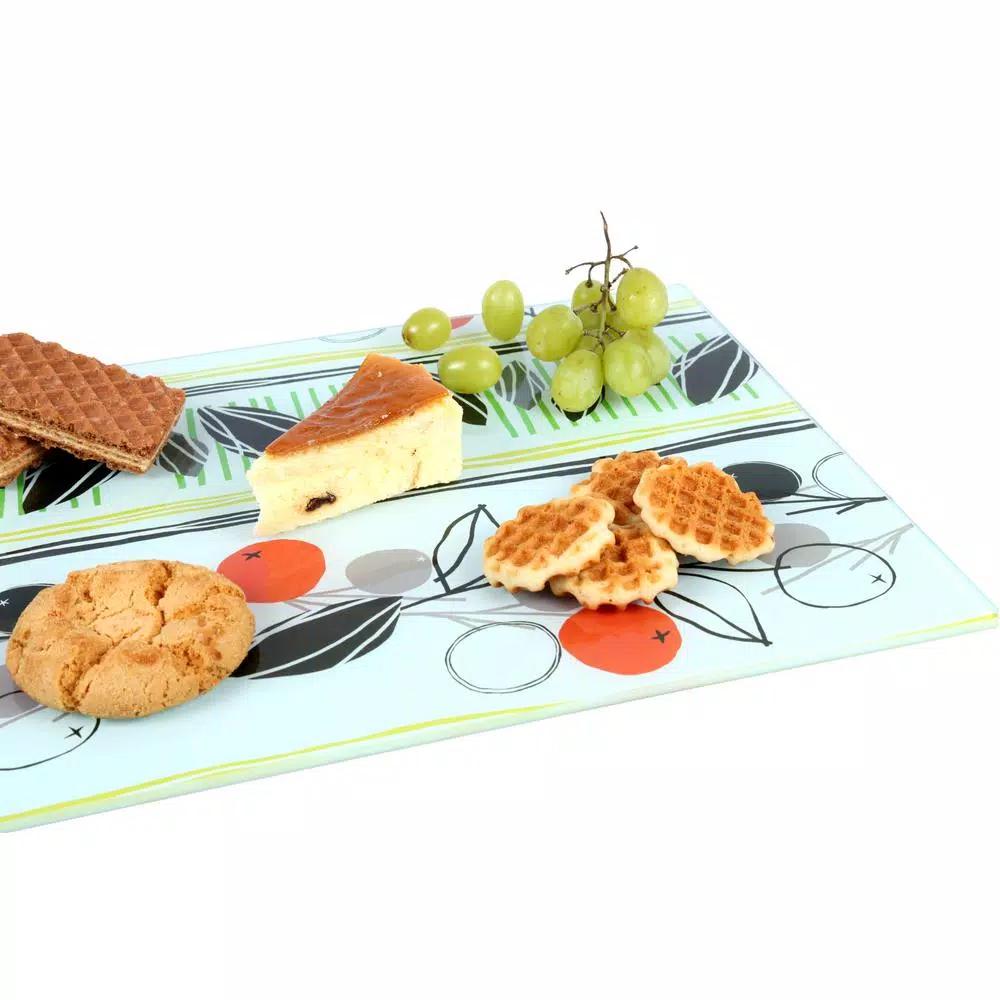 Creative Home Tempered Glass Cutting and Serving Board with Flower Pattern, 11.75 x 15 in.