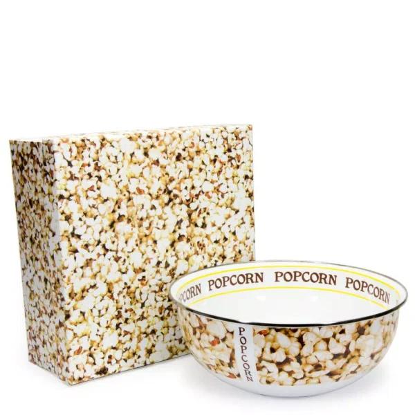 Golden Rabbit Popcorn Design Enamelware Popcorn Bowl, 4.5 Qt, White