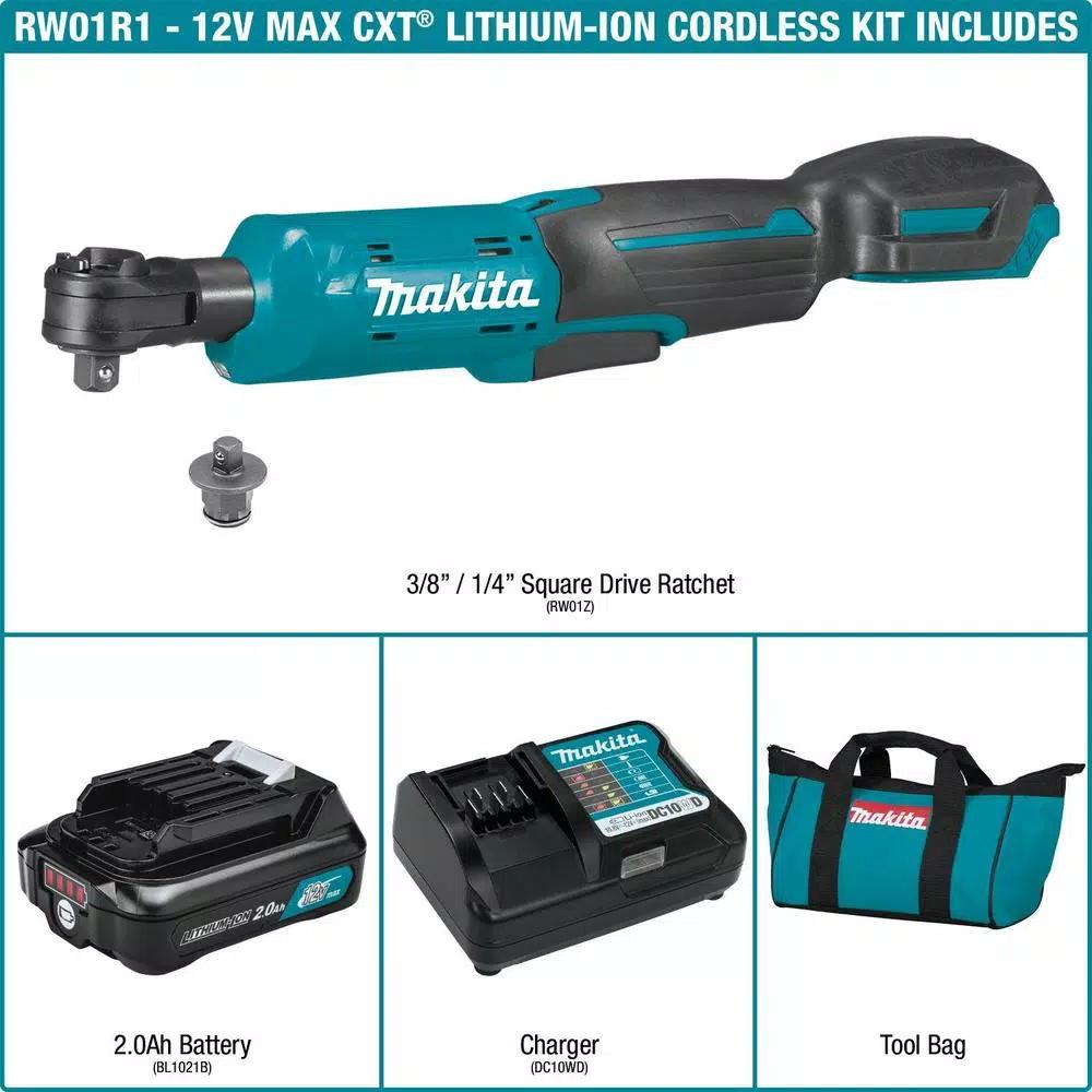 Makita 12V MAX CXT Cordless 3/8 in. and 1/4 in. Sq. Drive Ratchet Kit with 2.0 Ah Battery and Charger