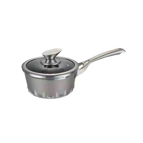 AMERCOOK Artmartin 1.5 qt. Cast Aluminum Ceramic Nonstick Saucepan with Glass Lid, Ash